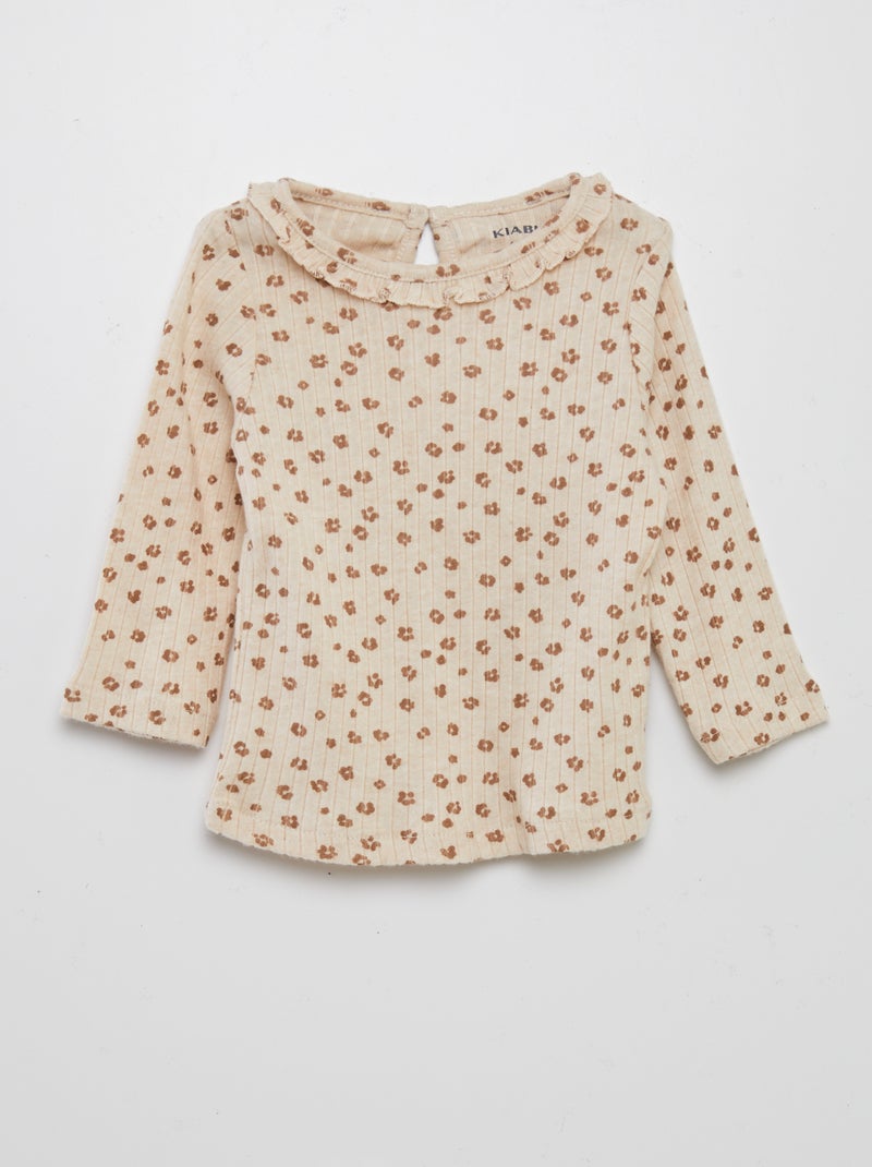 T-shirt a coste stampata BEIGE - Kiabi