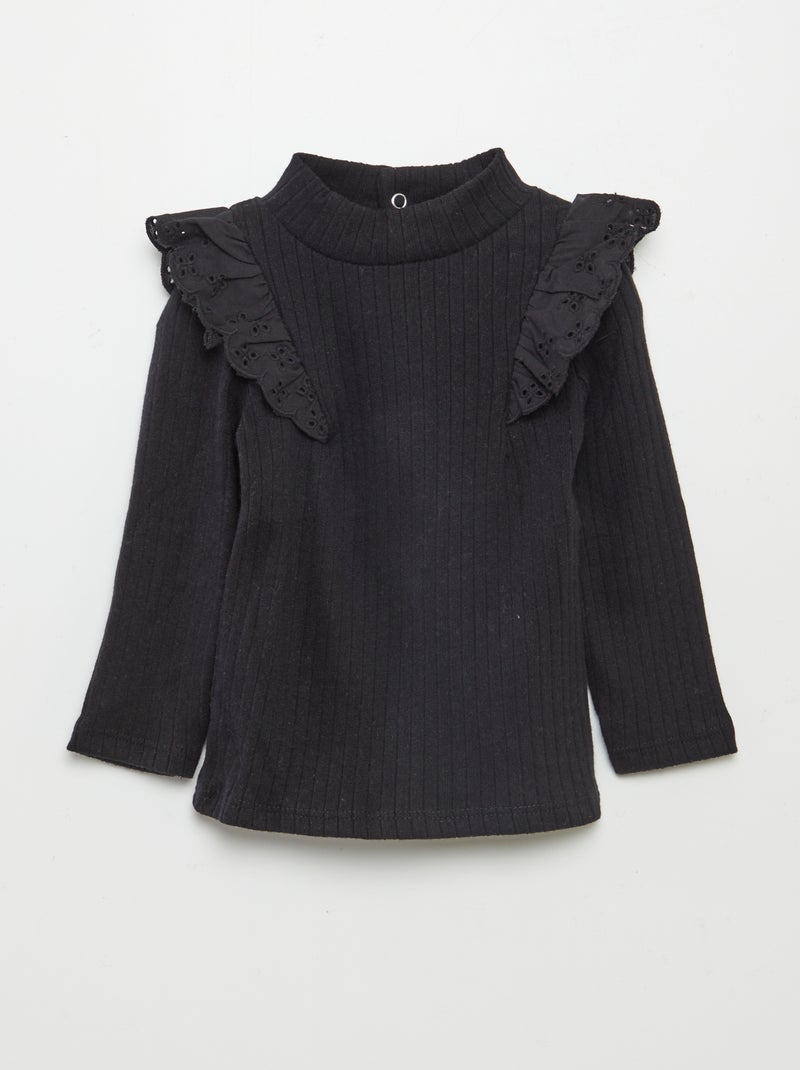 T-shirt a coste t-shirt con volant sulle spalle  t-shirt con volant sulle spalle  volant nero - Kiabi