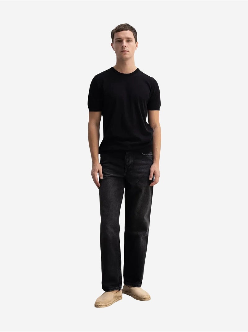 T-shirt a coste tinta unita con girocollo giesto Nero - Kiabi