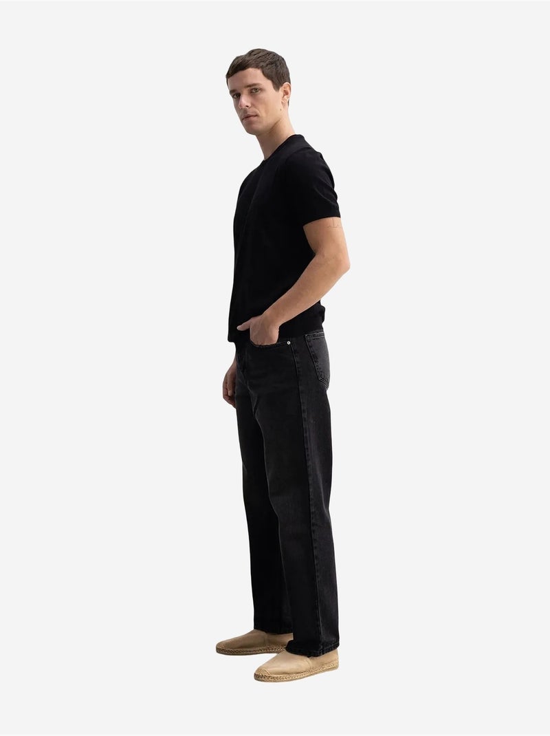 T-shirt a coste tinta unita con girocollo giesto Nero - Kiabi