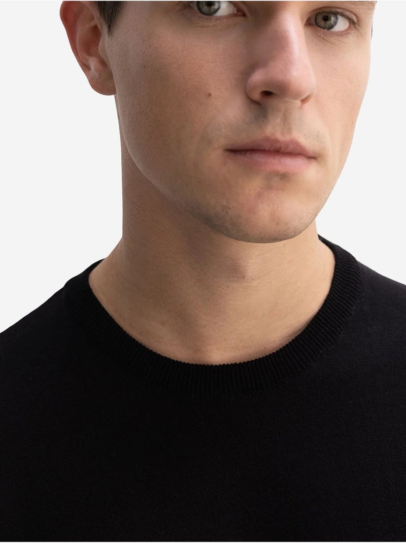 T-shirt a coste tinta unita con girocollo giesto Nero - Kiabi