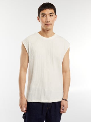 T-shirt a coste tinta unita senza maniche