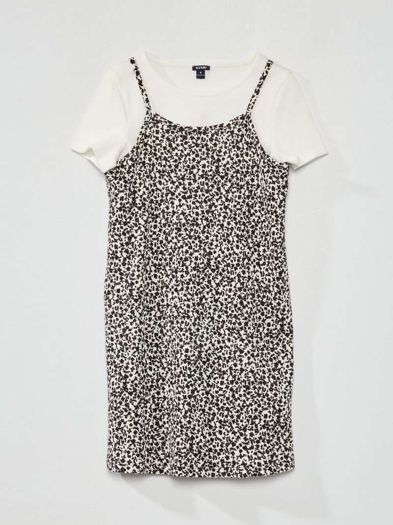 T-shirt a coste + vestito a fiori - 2 pezzi BIANCO - Kiabi