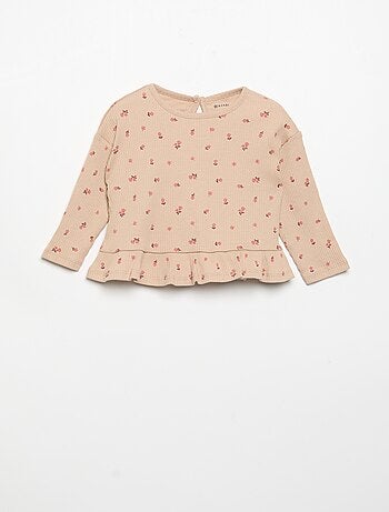 T-shirt a costine a maniche lunghe