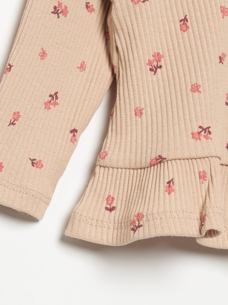 T-shirt a costine a maniche lunghe Beige - Kiabi