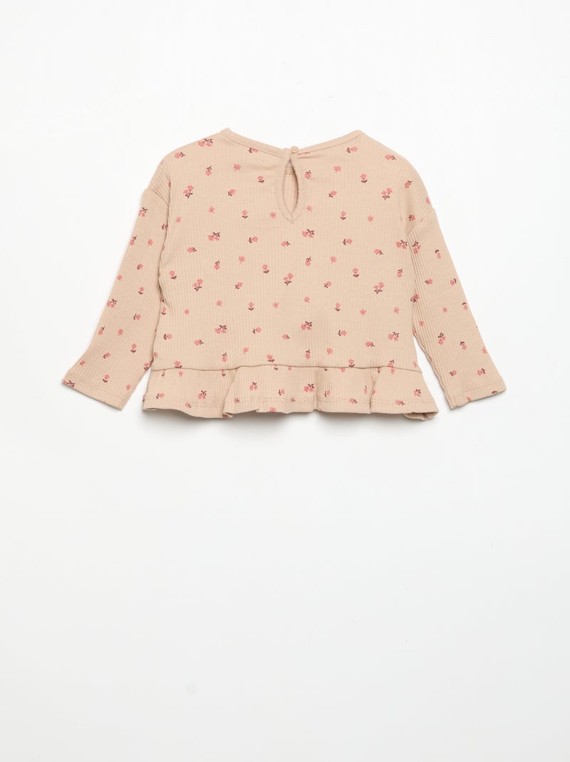 T-shirt a costine a maniche lunghe Beige - Kiabi