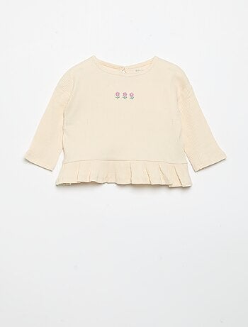 T-shirt a costine a maniche lunghe