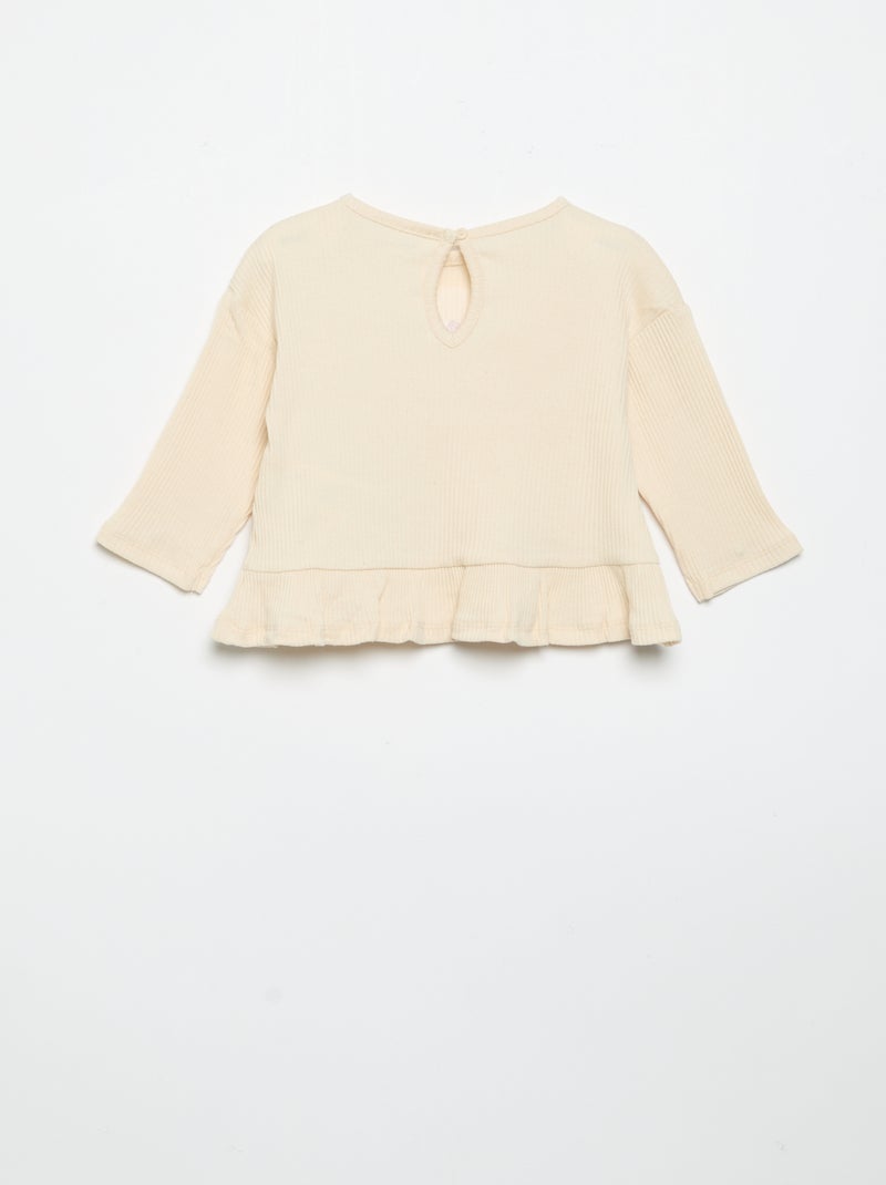 T-shirt a costine a maniche lunghe Bianco - Kiabi