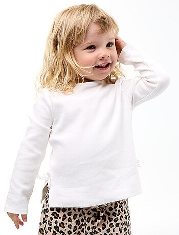 T-shirt a costine a maniche lunghe con fiocco