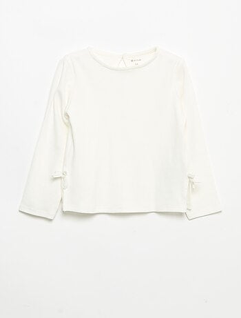 T-shirt a costine a maniche lunghe con fiocco