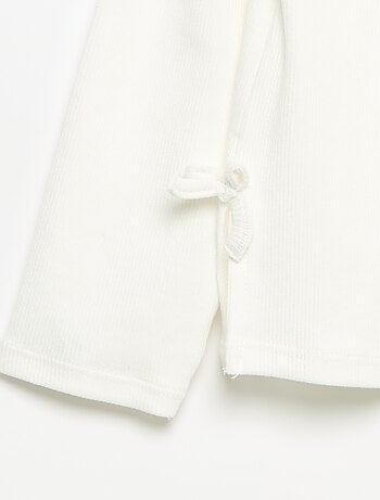 T-shirt a costine a maniche lunghe con fiocco