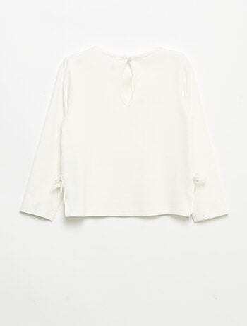 T-shirt a costine a maniche lunghe con fiocco