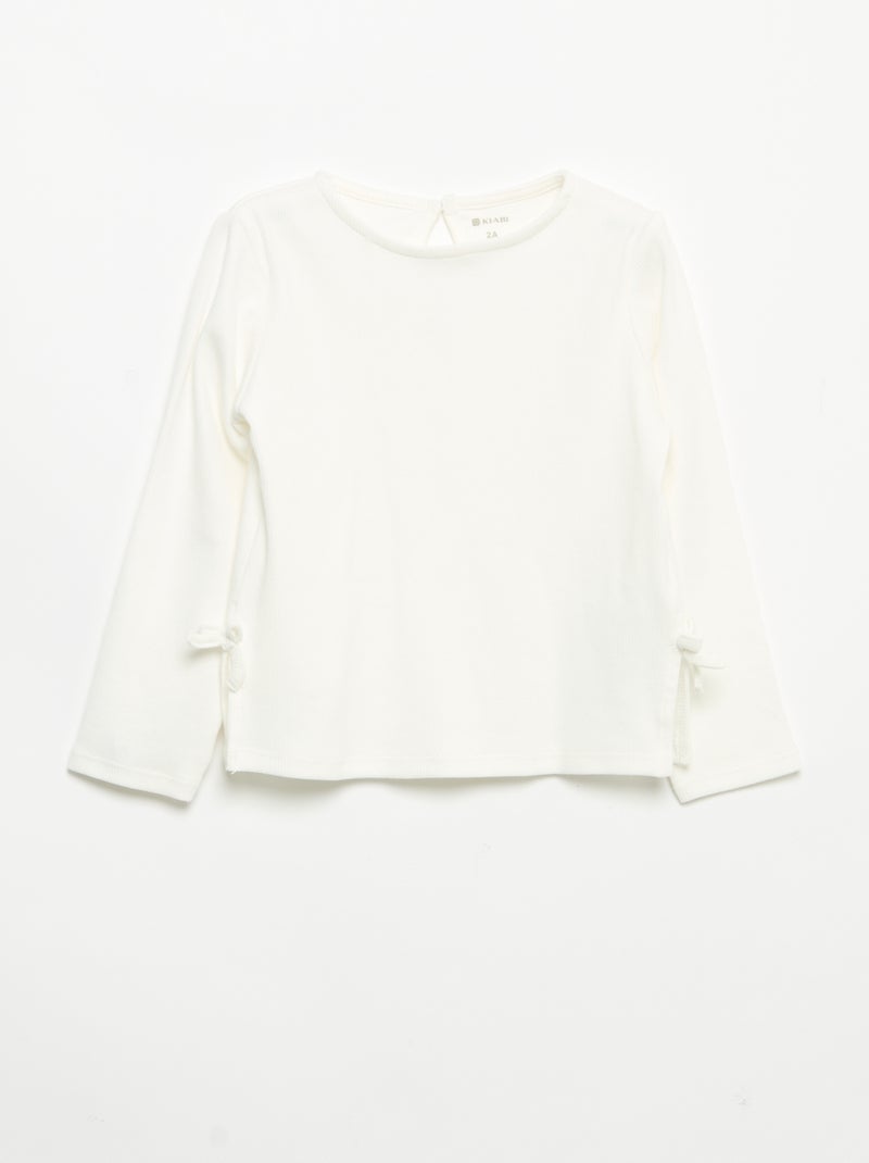 T-shirt a costine a maniche lunghe con fiocco Bianco - Kiabi