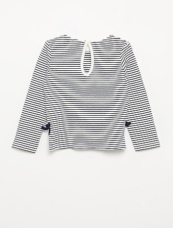 T-shirt a costine a maniche lunghe con fiocco
