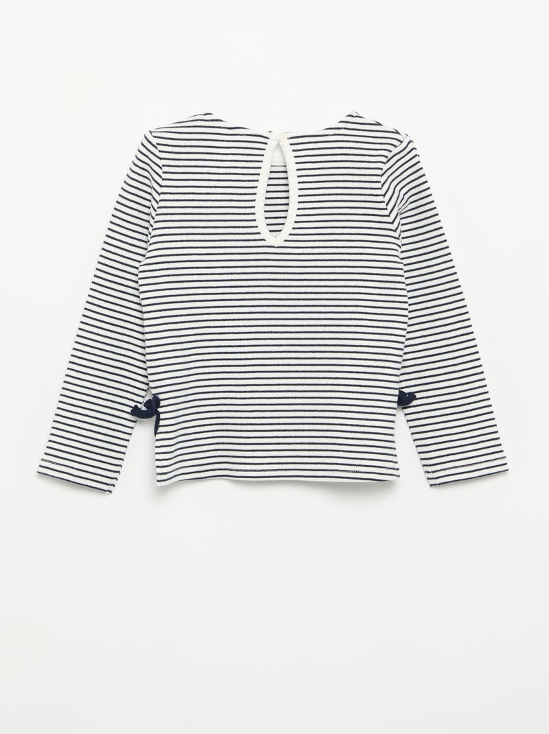 T-shirt a costine a maniche lunghe con fiocco Blu - Kiabi