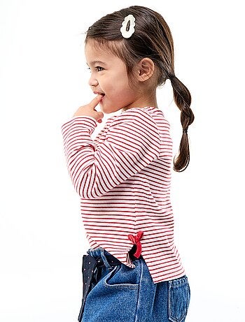 T-shirt a costine a maniche lunghe con fiocco