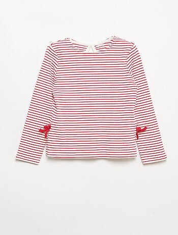 T-shirt a costine a maniche lunghe con fiocco