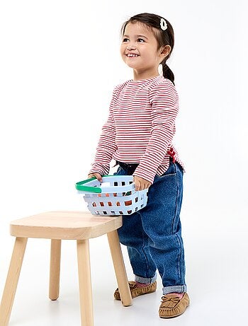 T-shirt a costine a maniche lunghe con fiocco