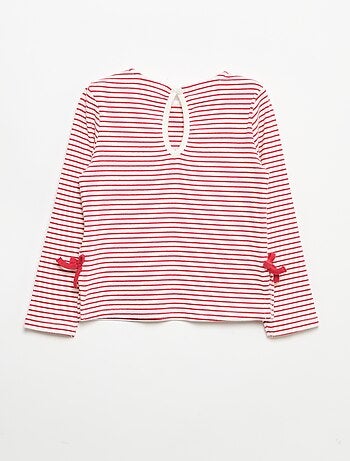 T-shirt a costine a maniche lunghe con fiocco