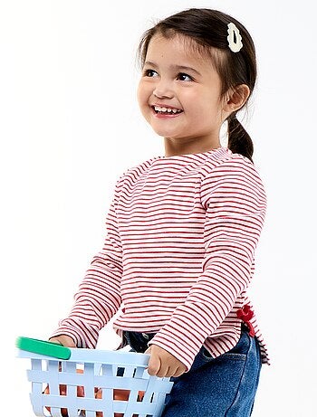 T-shirt a costine a maniche lunghe con fiocco