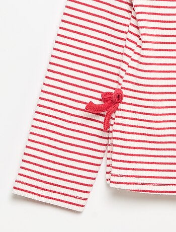T-shirt a costine a maniche lunghe con fiocco