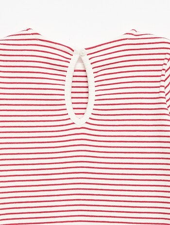T-shirt a costine a maniche lunghe con fiocco