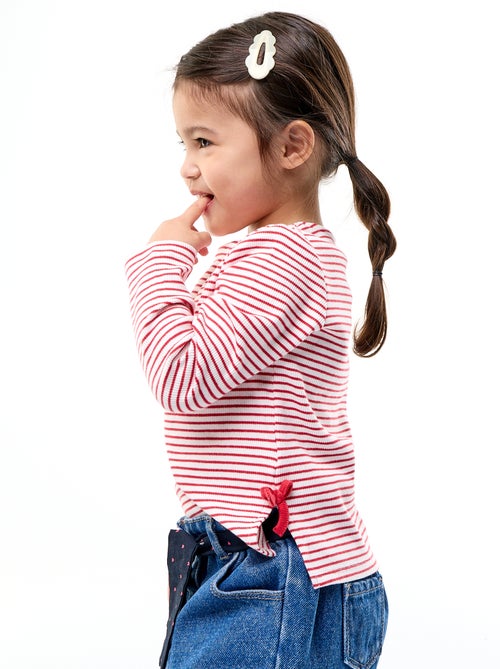T-shirt a costine a maniche lunghe con fiocco - Kiabi