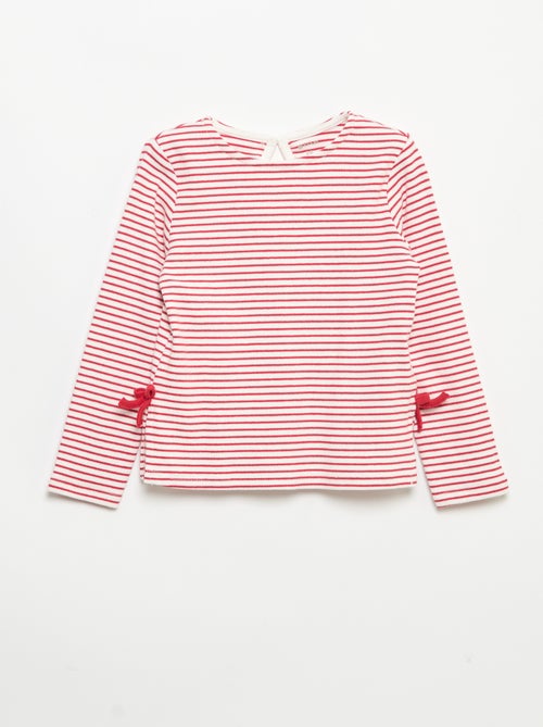 T-shirt a costine a maniche lunghe con fiocco - Kiabi