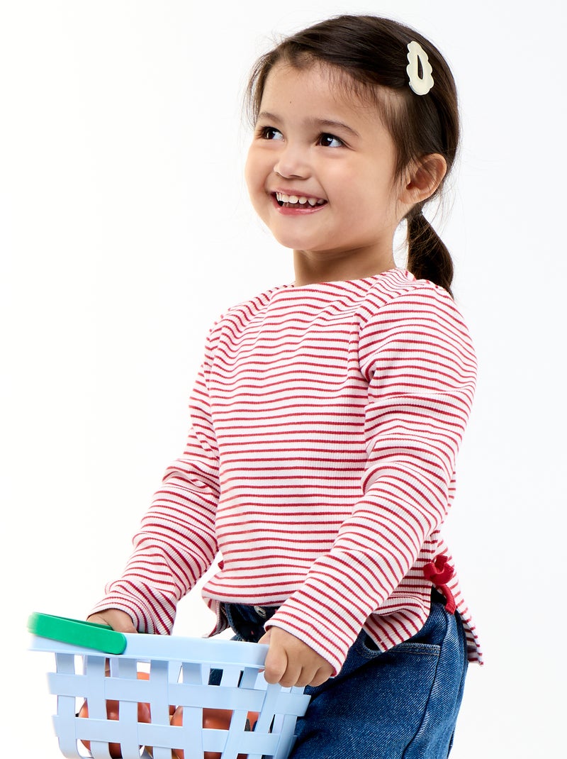 T-shirt a costine a maniche lunghe con fiocco Rosso - Kiabi