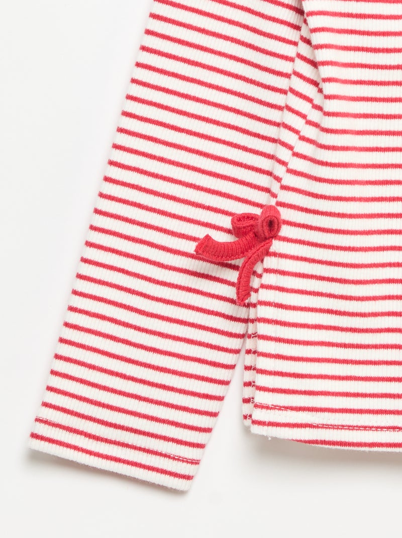 T-shirt a costine a maniche lunghe con fiocco Rosso - Kiabi