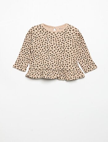 T-shirt a costine a maniche lunghe