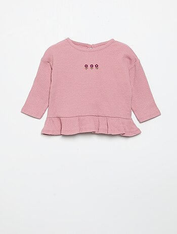 T-shirt a costine a maniche lunghe