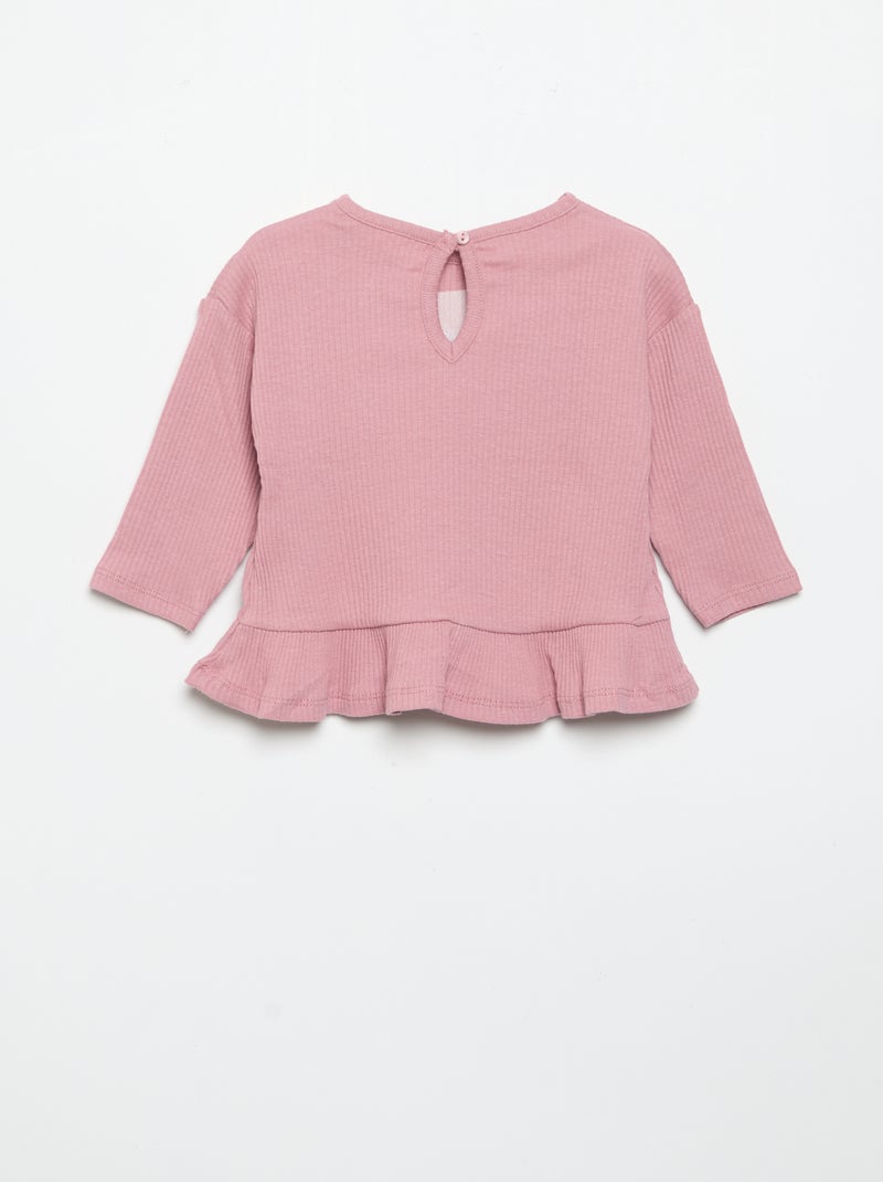 T-shirt a costine a maniche lunghe Rosa - Kiabi