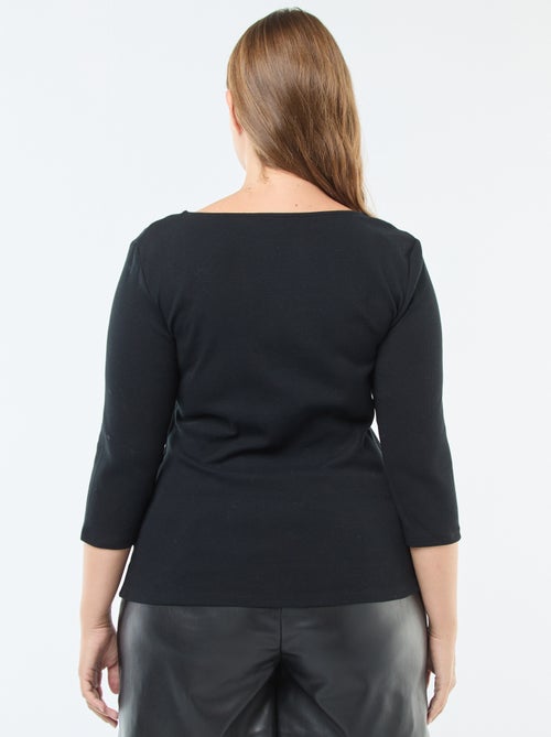 T-shirt a costine con ampia scollatura - Kiabi