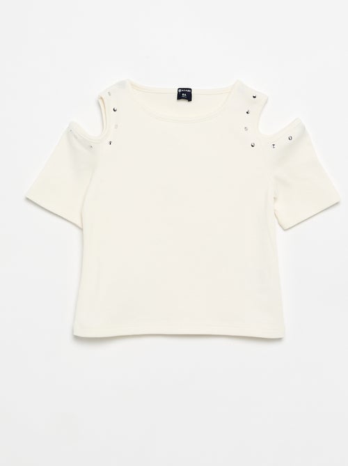T-shirt a costine con borchie e spalle scoperte - Kiabi
