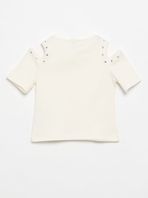 T-shirt a costine con borchie e spalle scoperte - Kiabi