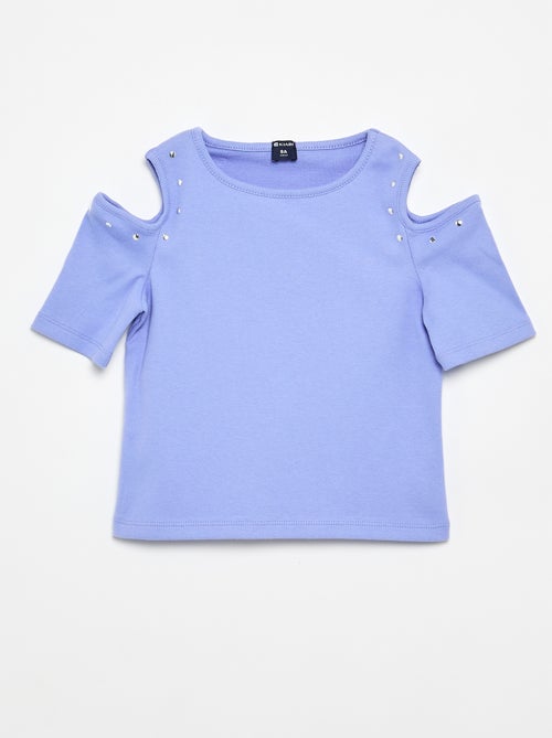 T-shirt a costine con borchie e spalle scoperte - Kiabi
