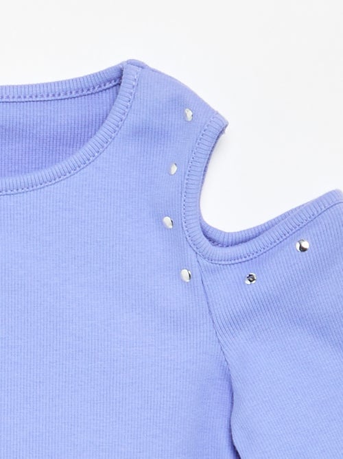 T-shirt a costine con borchie e spalle scoperte - Kiabi