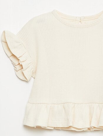 T-shirt a costine con bordi a volant