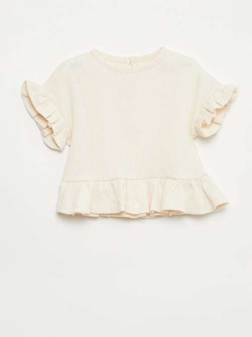 T-shirt a costine con bordi a volant - Kiabi
