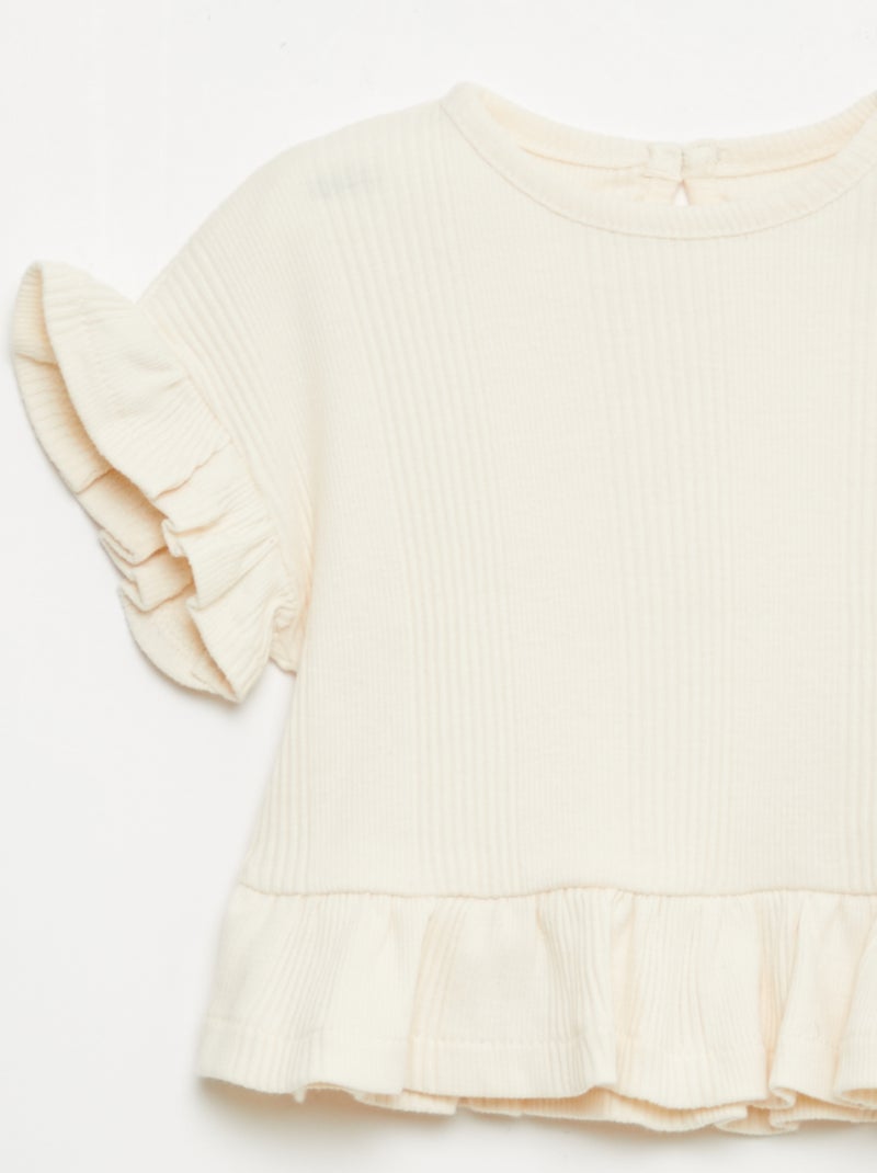 T-shirt a costine con bordi a volant Beige - Kiabi