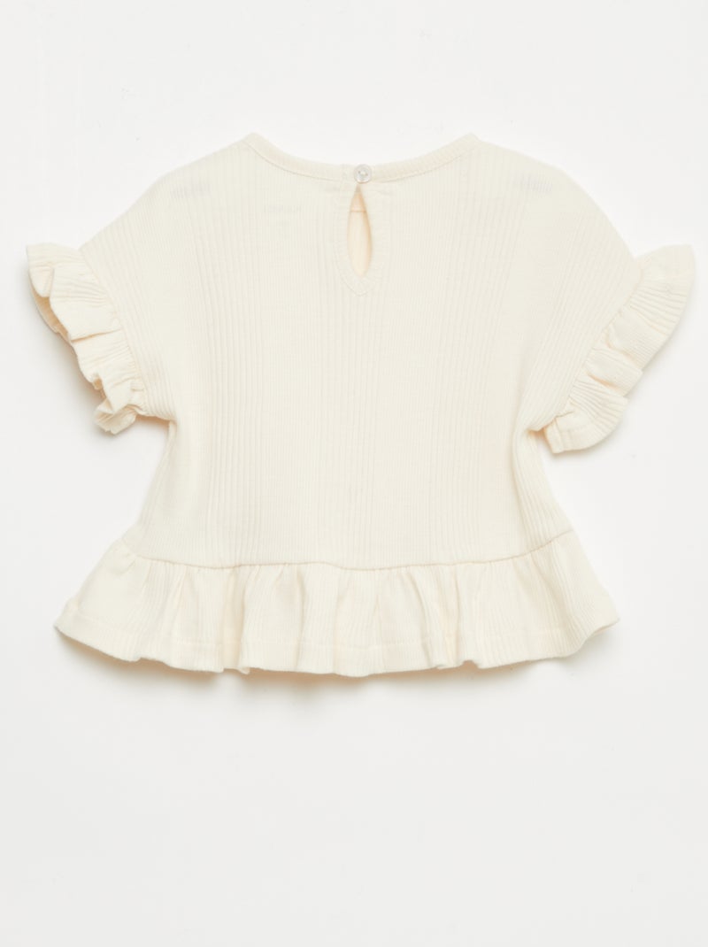 T-shirt a costine con bordi a volant Beige - Kiabi