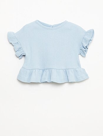 T-shirt a costine con bordi a volant