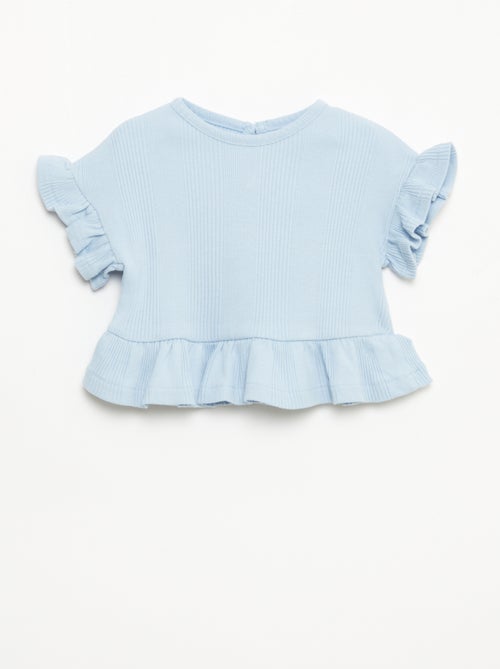 T-shirt a costine con bordi a volant - Kiabi