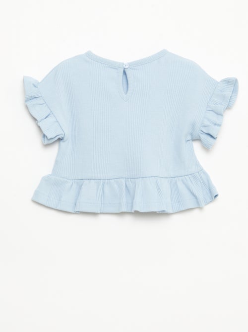 T-shirt a costine con bordi a volant - Kiabi