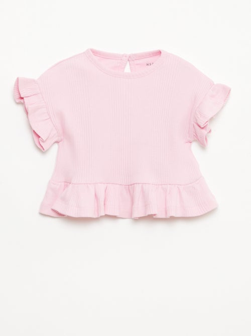 T-shirt a costine con bordi a volant - Kiabi