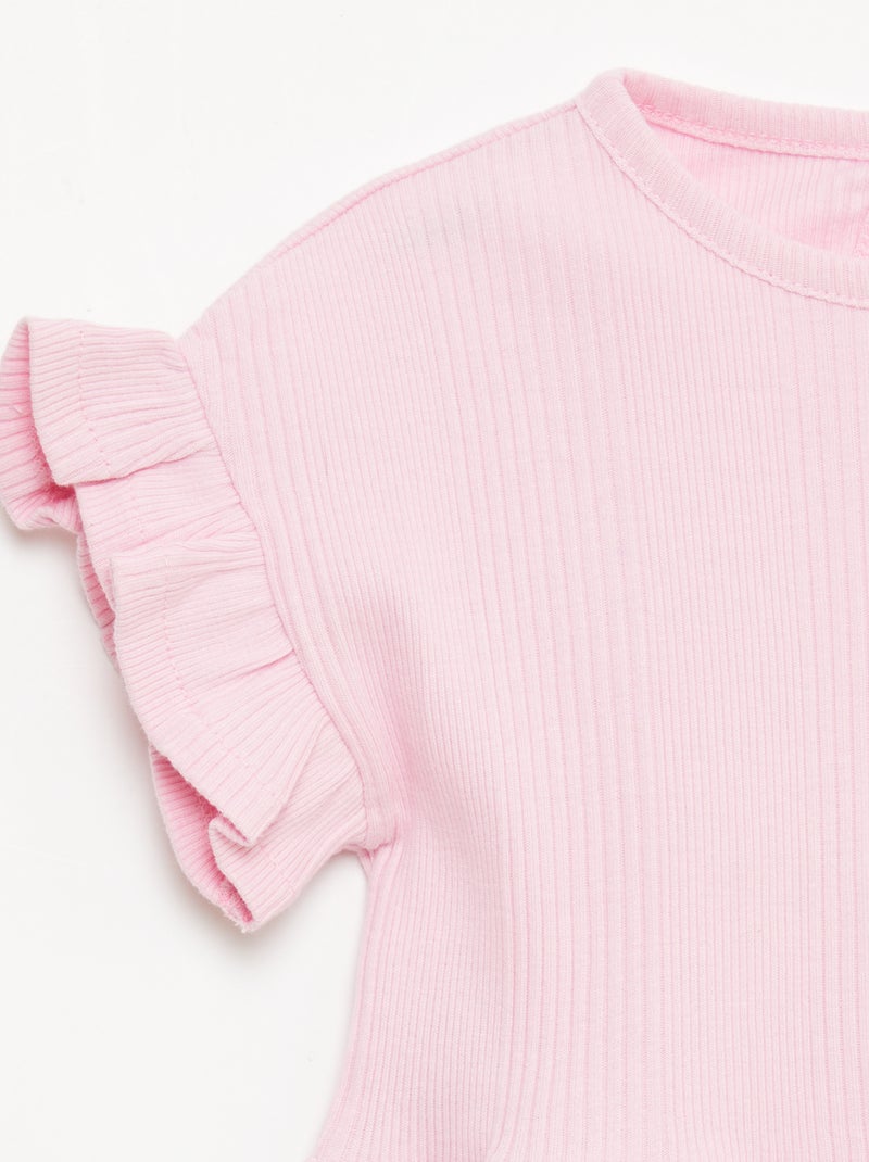 T-shirt a costine con bordi a volant Rosa - Kiabi