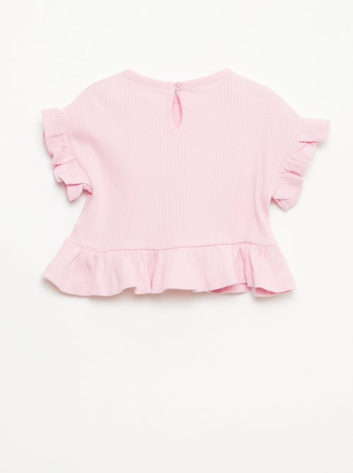 T-shirt a costine con bordi a volant - Kiabi
