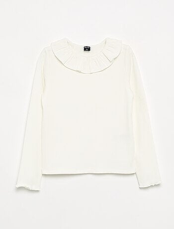 T-shirt a costine con colletto