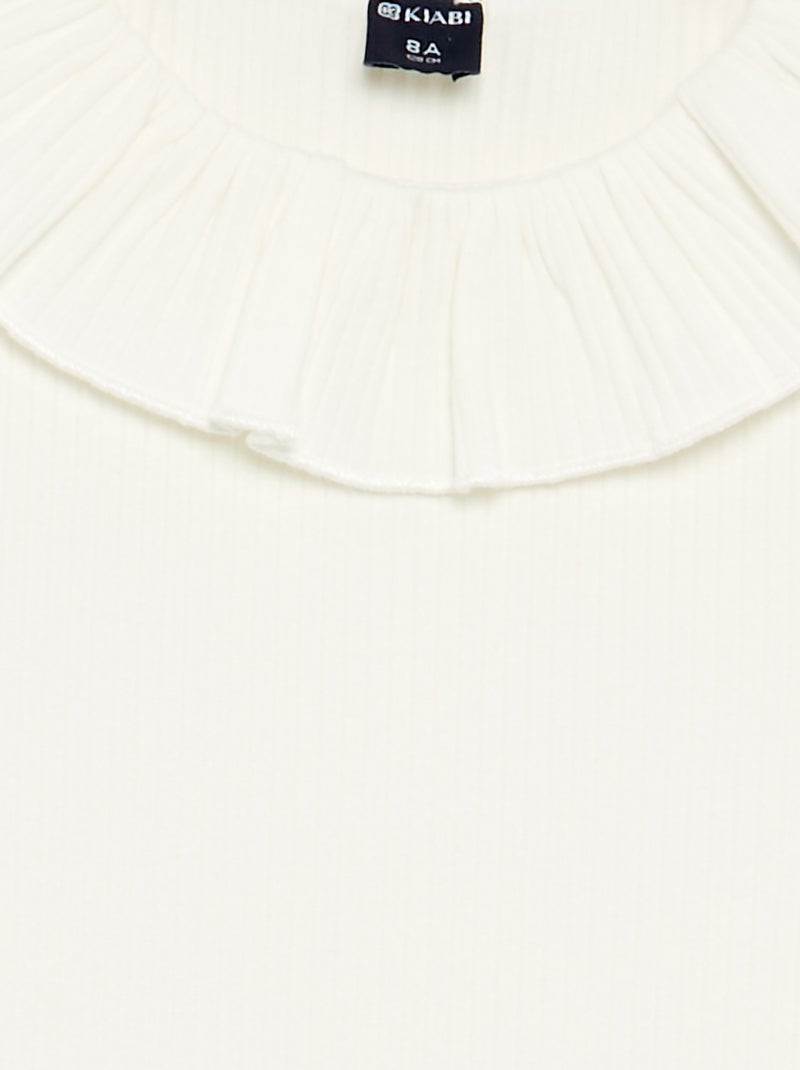 T-shirt a costine con colletto Bianco - Kiabi